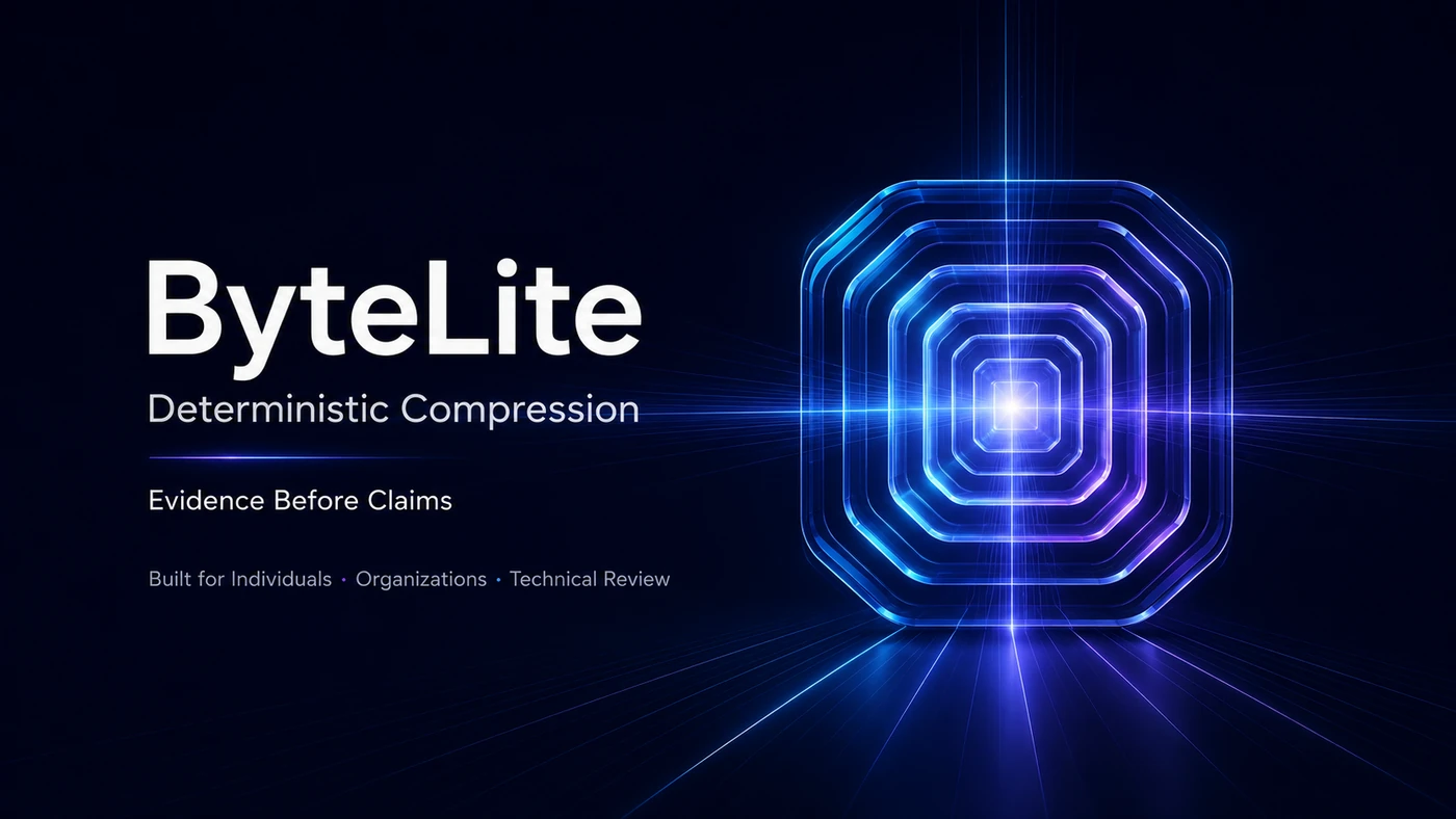 ByteLite: deterministic compression, evidence before claims. Built for individuals, organizations and technical review.