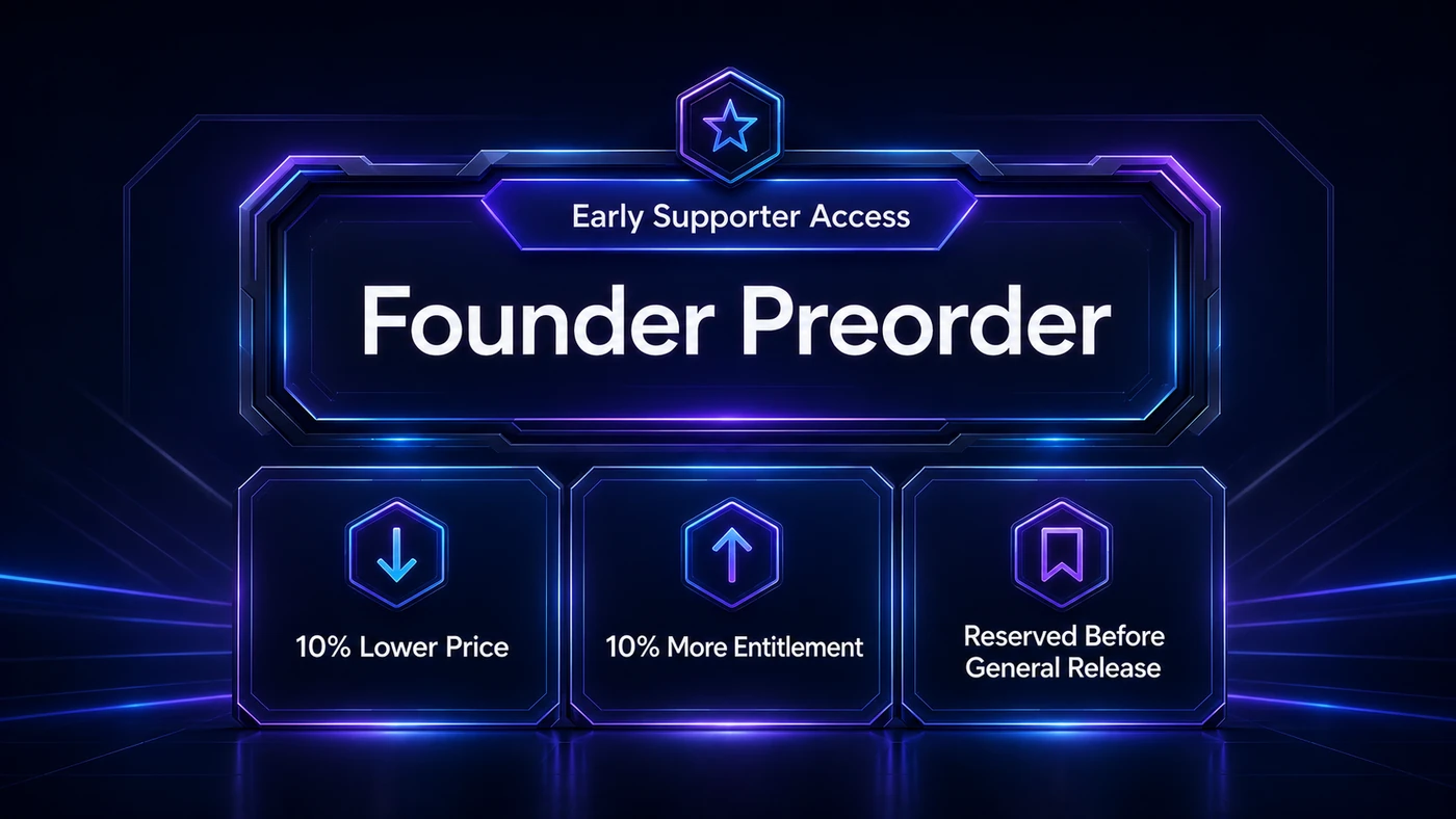 Founder preorder: 10% lower price, 10% more entitlement, reserved before general release.