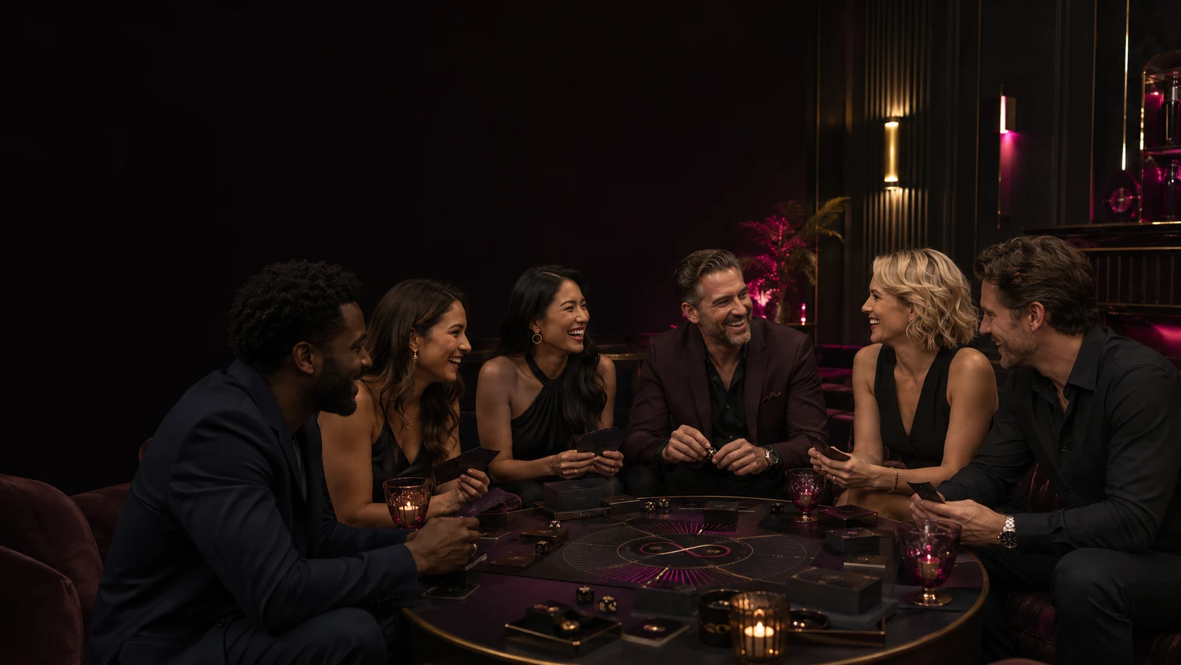 Friends gathered around a table for a private Cordel Play session