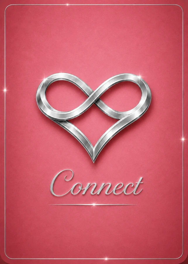 Connect tier card, rose pink with a silver infinity-heart mark