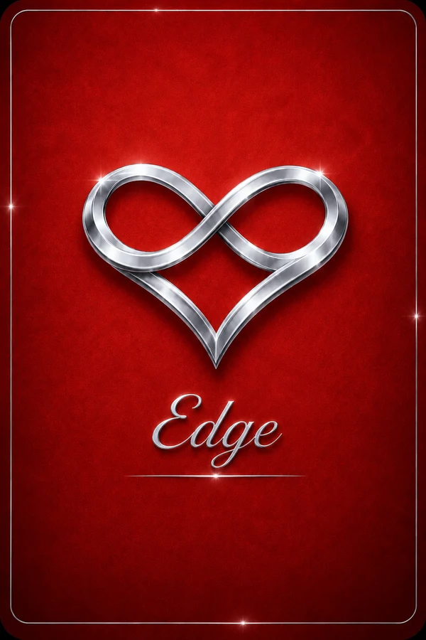 Edge tier card, deep red with a silver infinity-heart mark