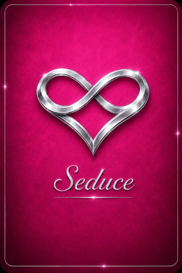 Seduce tier card, magenta with a silver infinity-heart mark