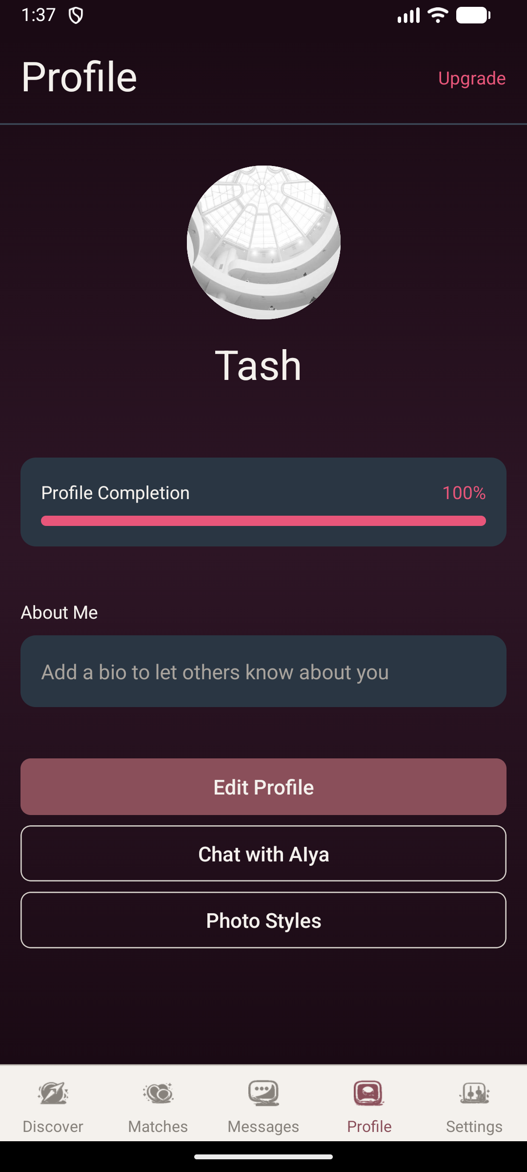 HeartStrings App — profile screen