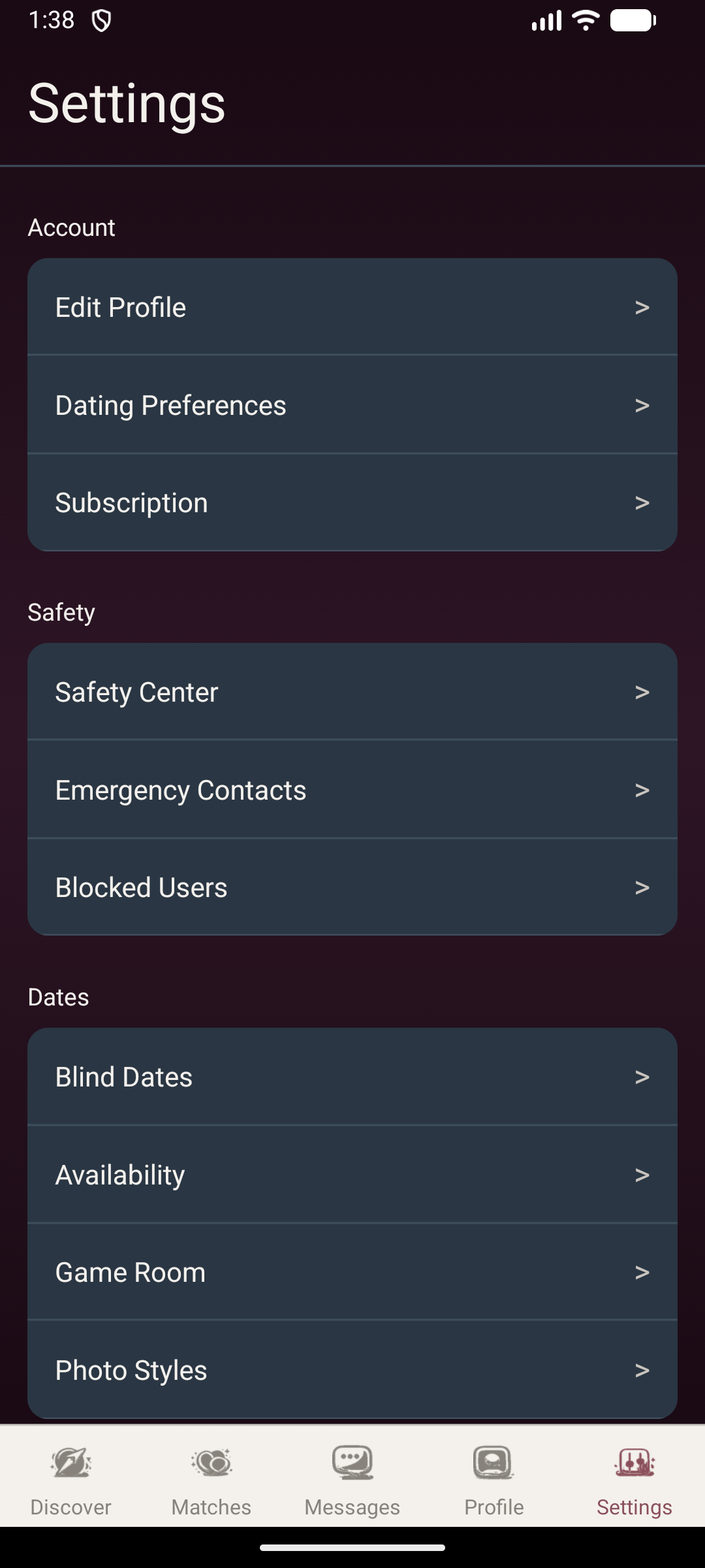 HeartStrings App — settings screen